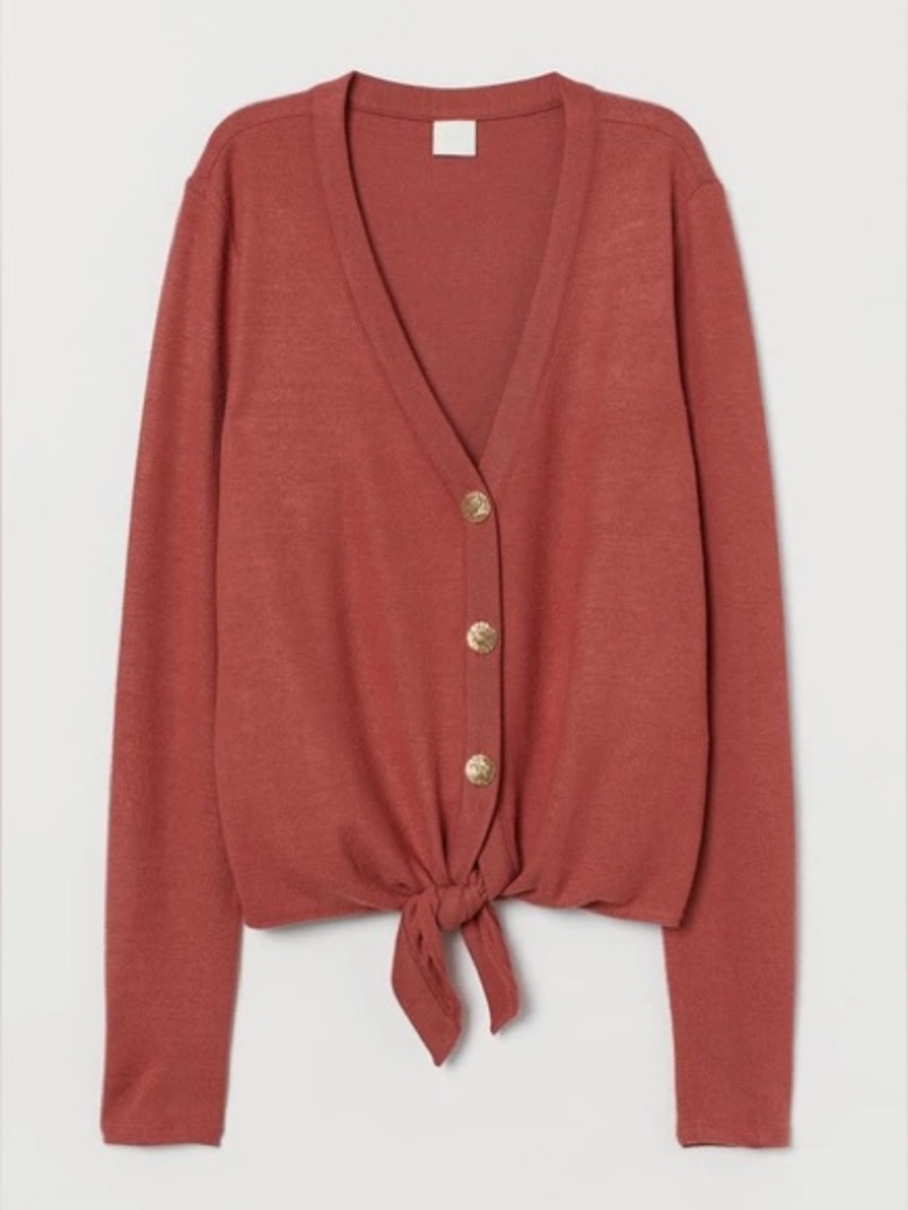 H&M terracotta tonned fine-knit cardigan V-neckline gold-toned buttons size M